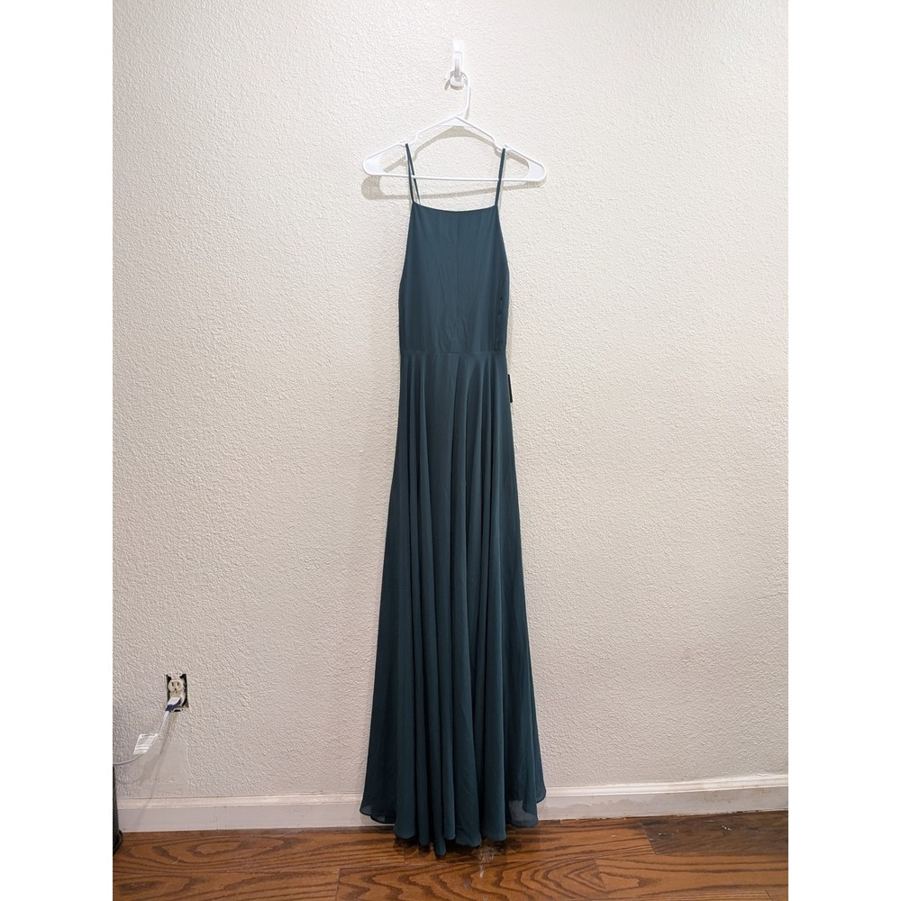 Lulus Mythical Kind of Love Formal Dress XL Dark Green Chiffon Maxi Prom Wedding - Picture 3 of 9
